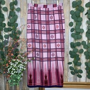Unbranded Pink Lined Plaid Striped Diamond Motif Maxi Skirt